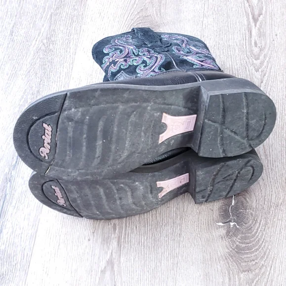 Black and Purple Ariat Leather Embroidered Women's Boots - Picture 7 of 12